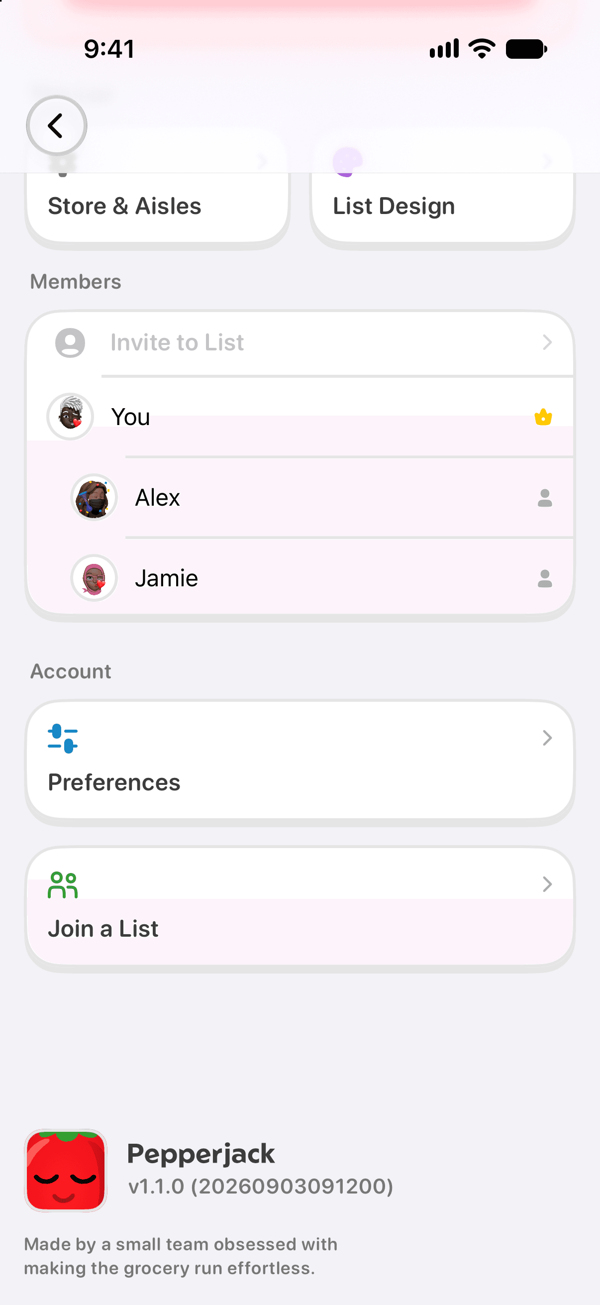 List Settings with the list's members outlined in red.