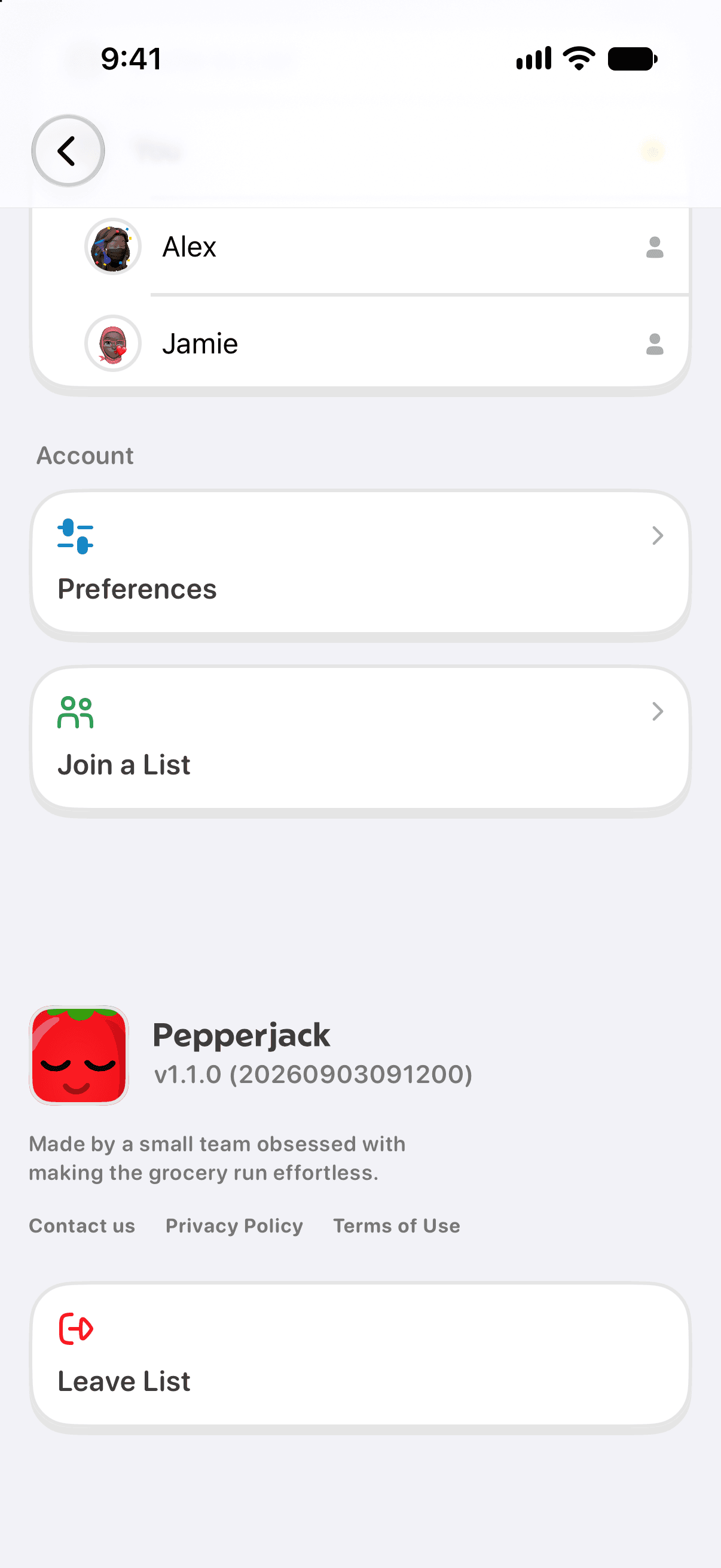 List Settings with Leave List outlined in red at the bottom.